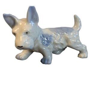 Vintage Blue and white Scottie Scottish Terrier Porcelain Dog Figure